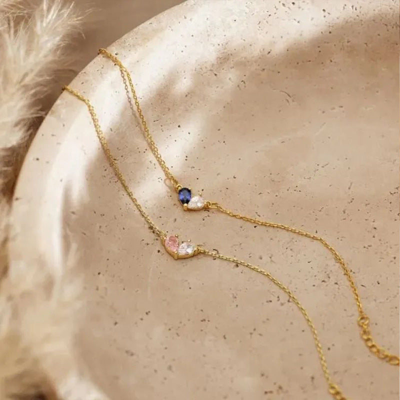 Double Heart Birthstone Bracelet