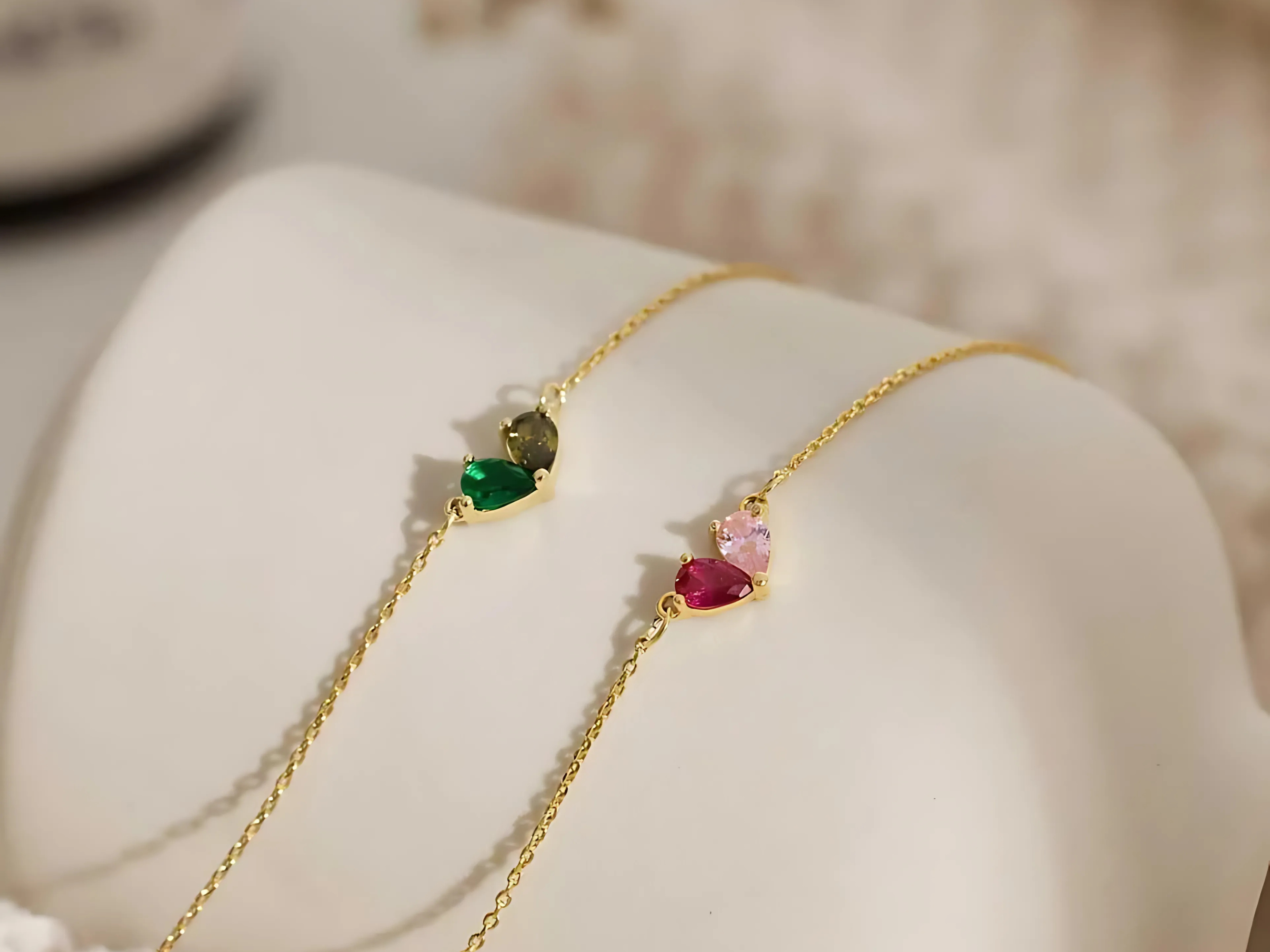 Double Heart Birthstone Bracelet