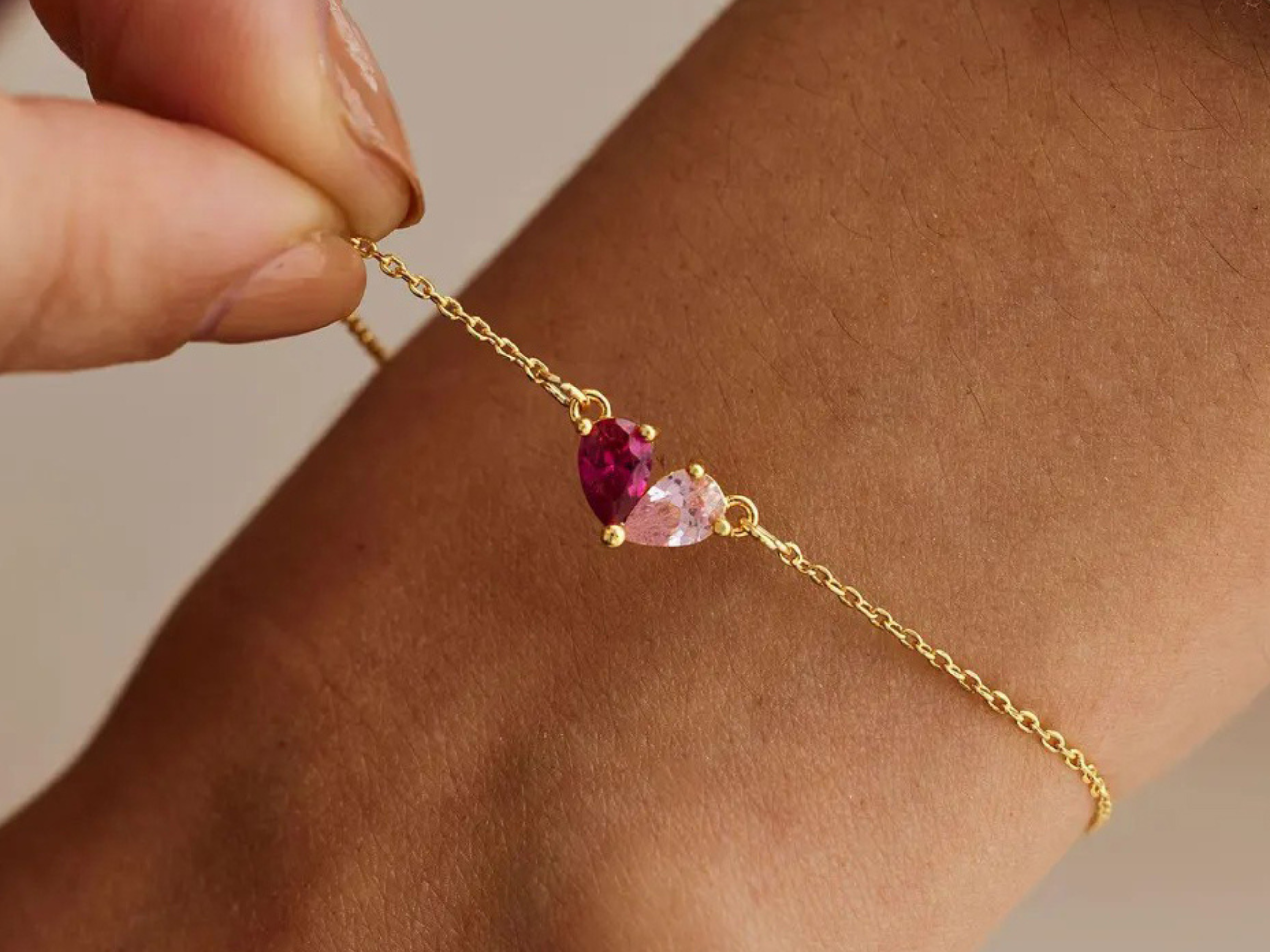 Double Heart Birthstone Bracelet