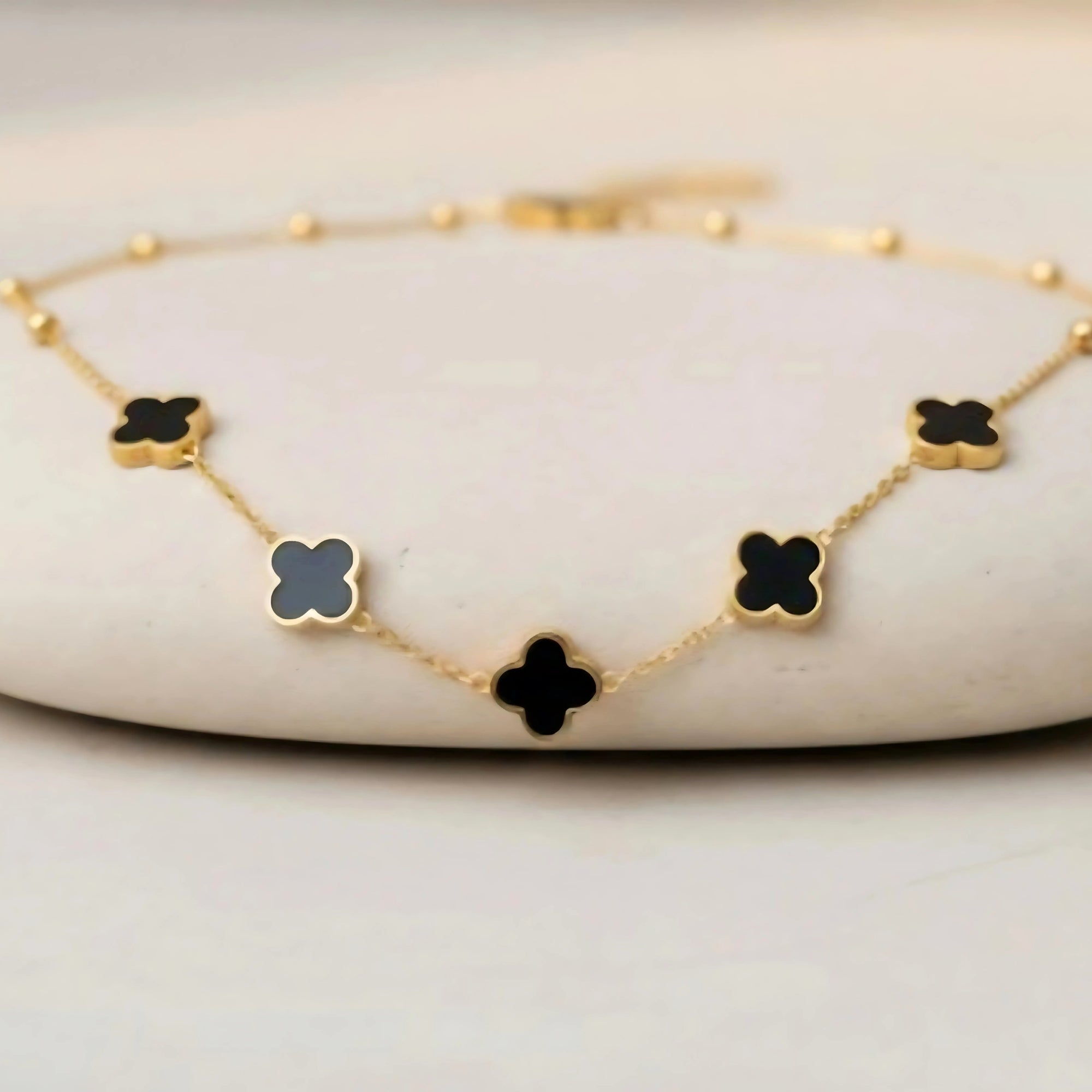 18k Black Four-Leaf Clover Satellite Necklace