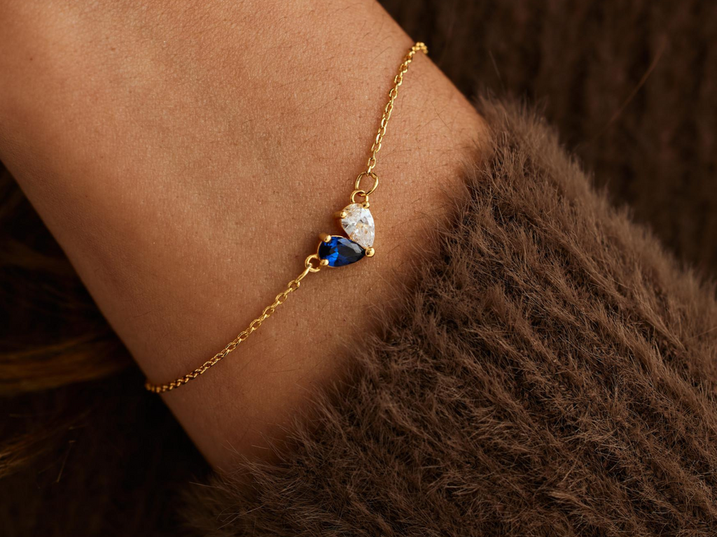 Double Heart Birthstone Bracelet