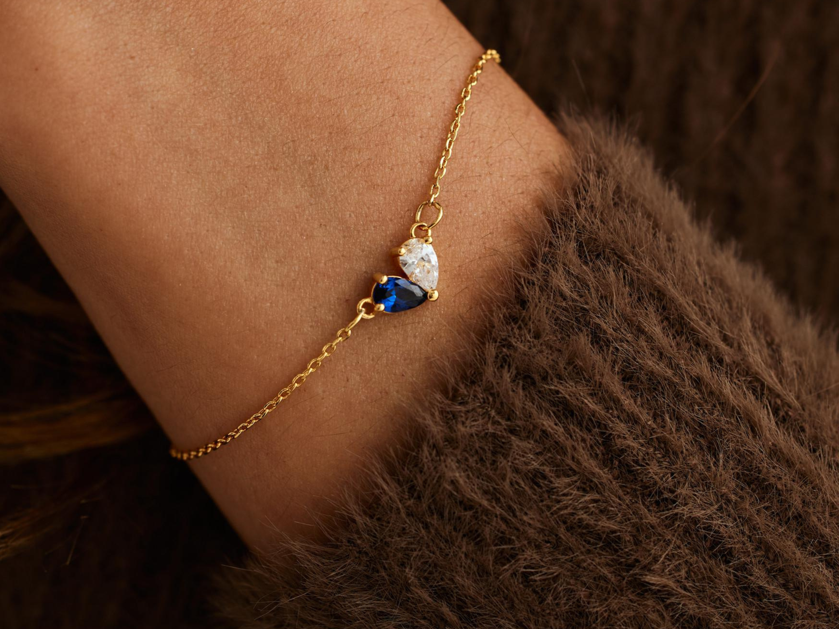 Double Heart Birthstone Bracelet
