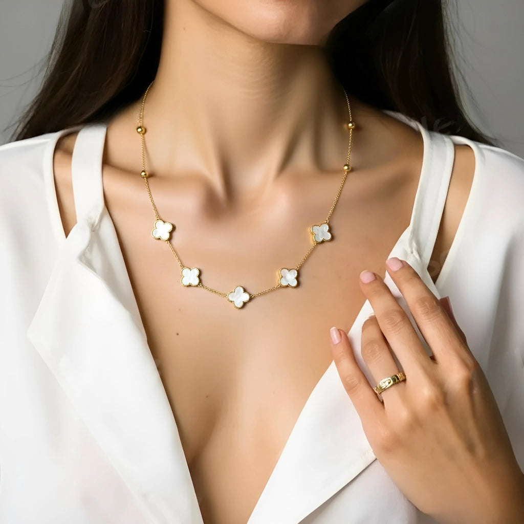 18k Black Four-Leaf Clover Satellite Necklace