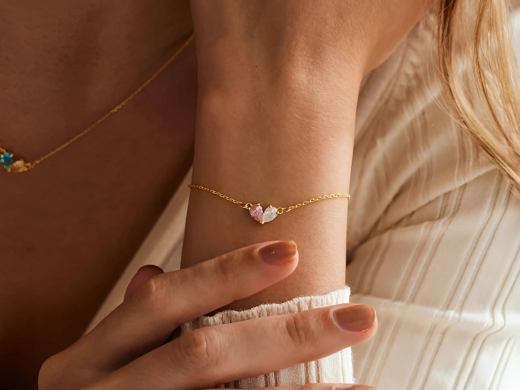 Double Heart Birthstone Bracelet