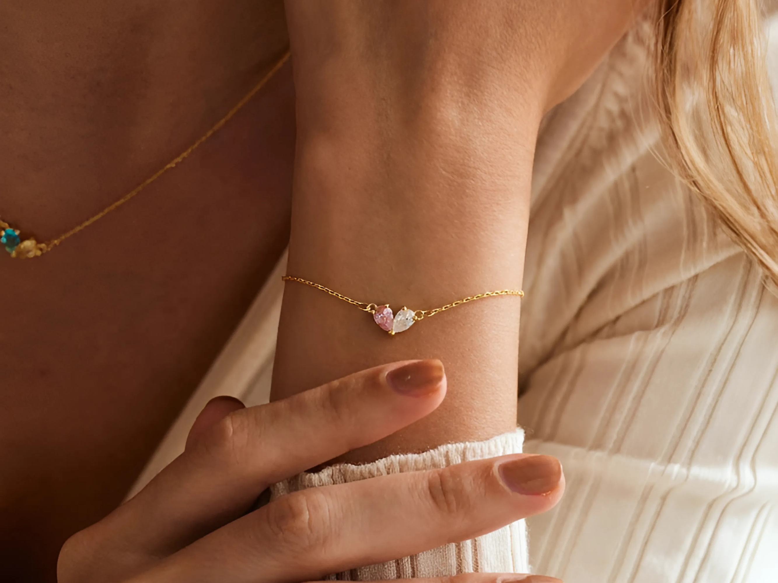 Double Heart Birthstone Bracelet