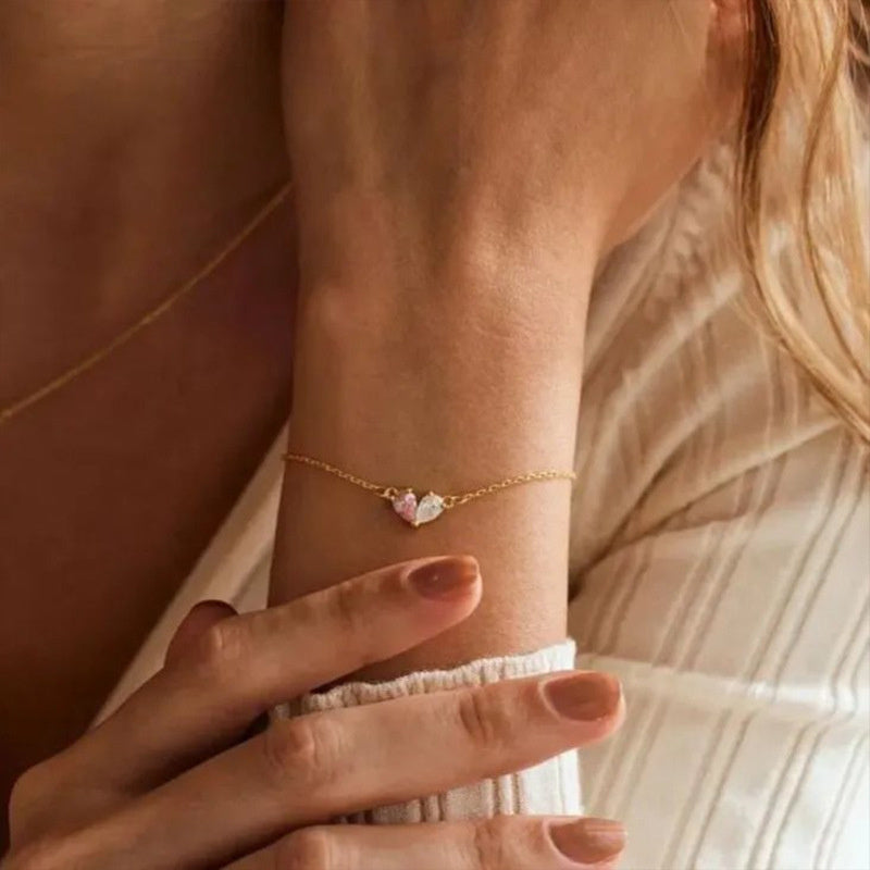 Double Heart Birthstone Bracelet