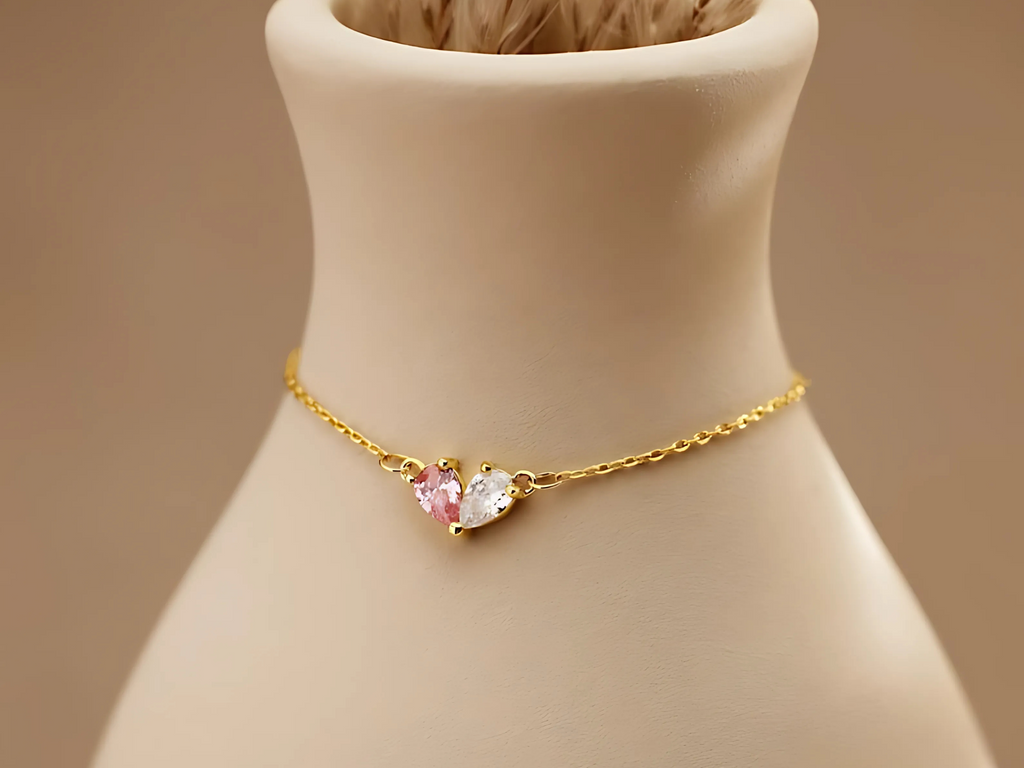 Double Heart Birthstone Bracelet