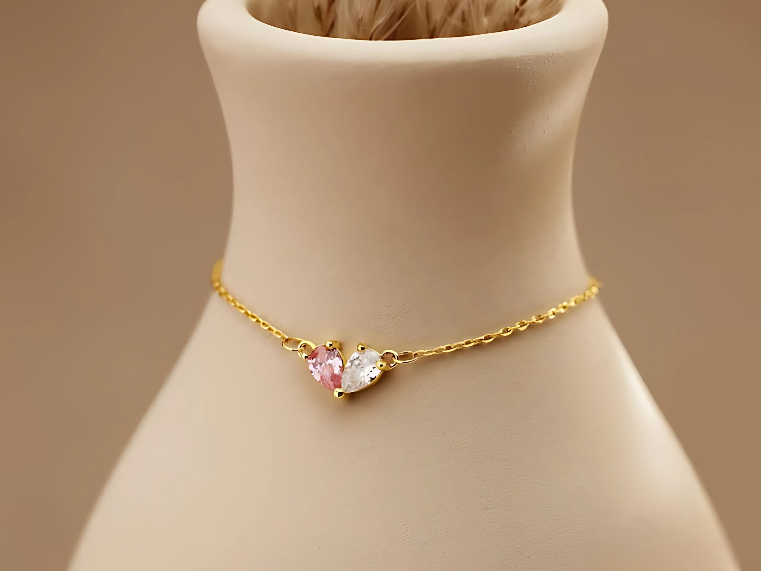 Double Heart Birthstone Bracelet