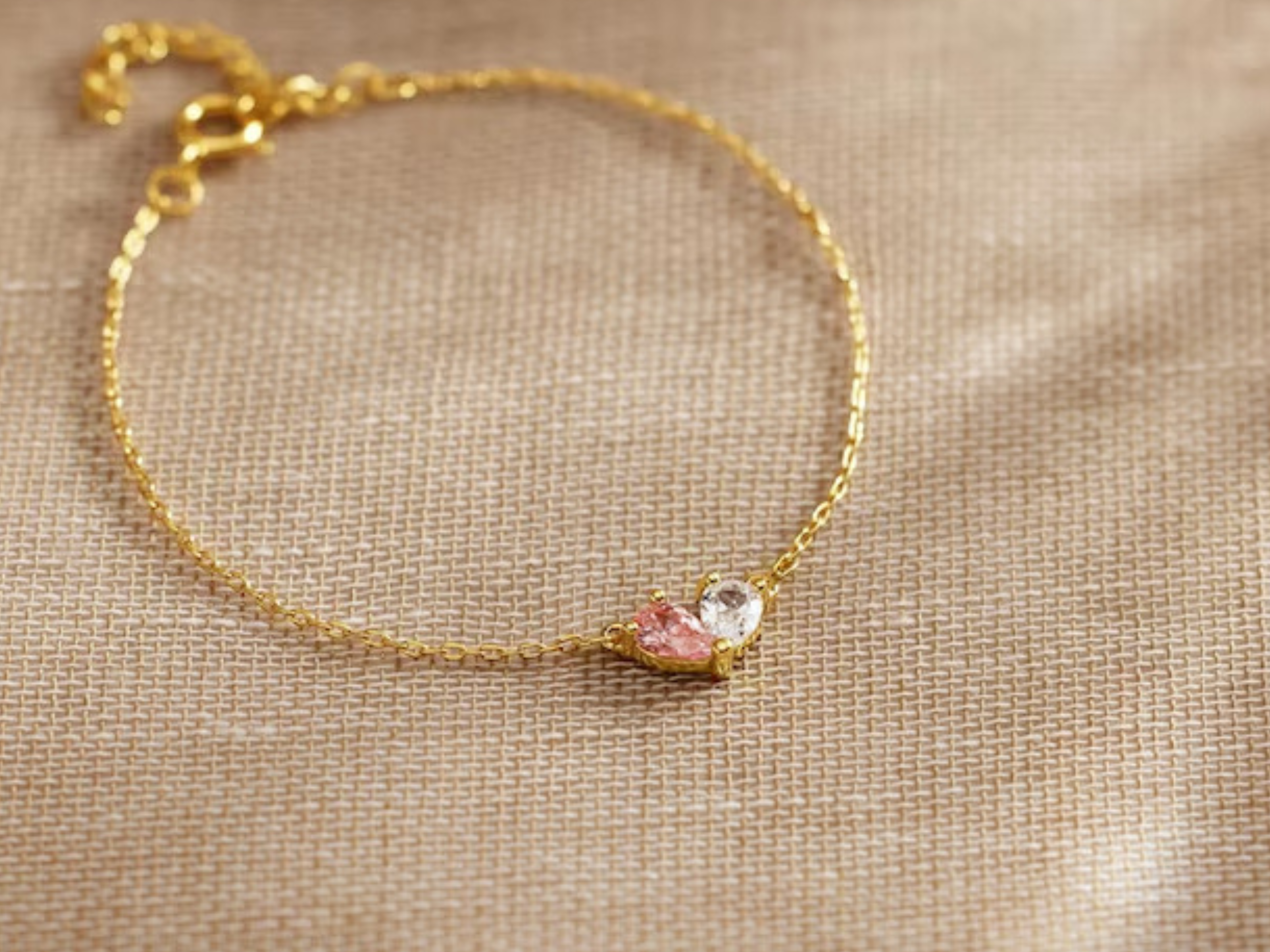 Double Heart Birthstone Bracelet