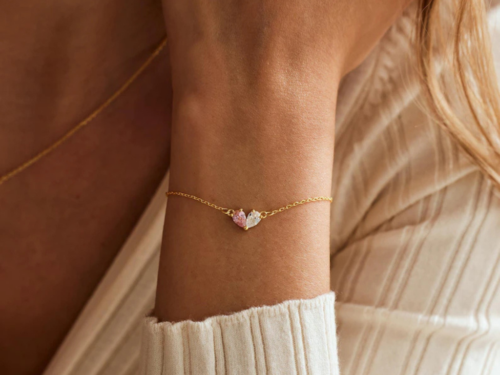 Double Heart Birthstone Bracelet