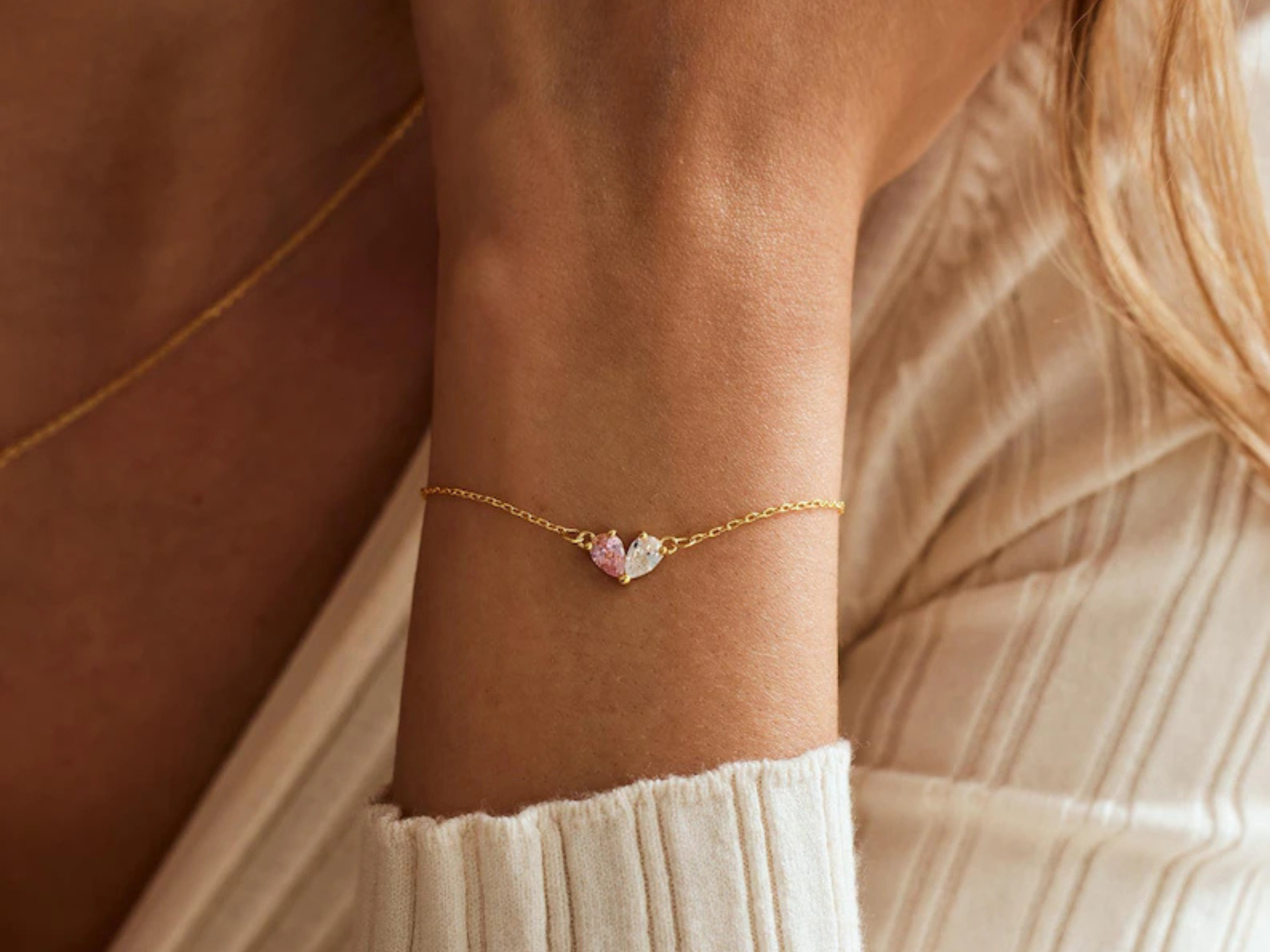 Double Heart Birthstone Bracelet