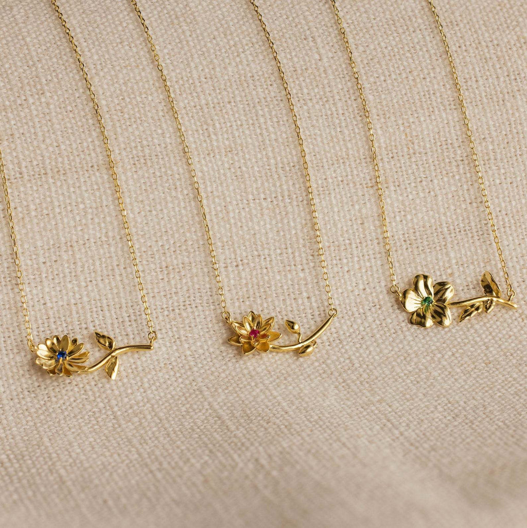 14K Gold Plated 3D Birth Flower Necklace