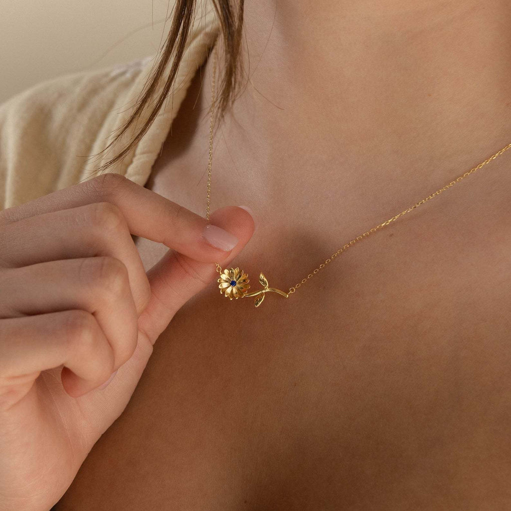 14K Gold Plated 3D Birth Flower Necklace