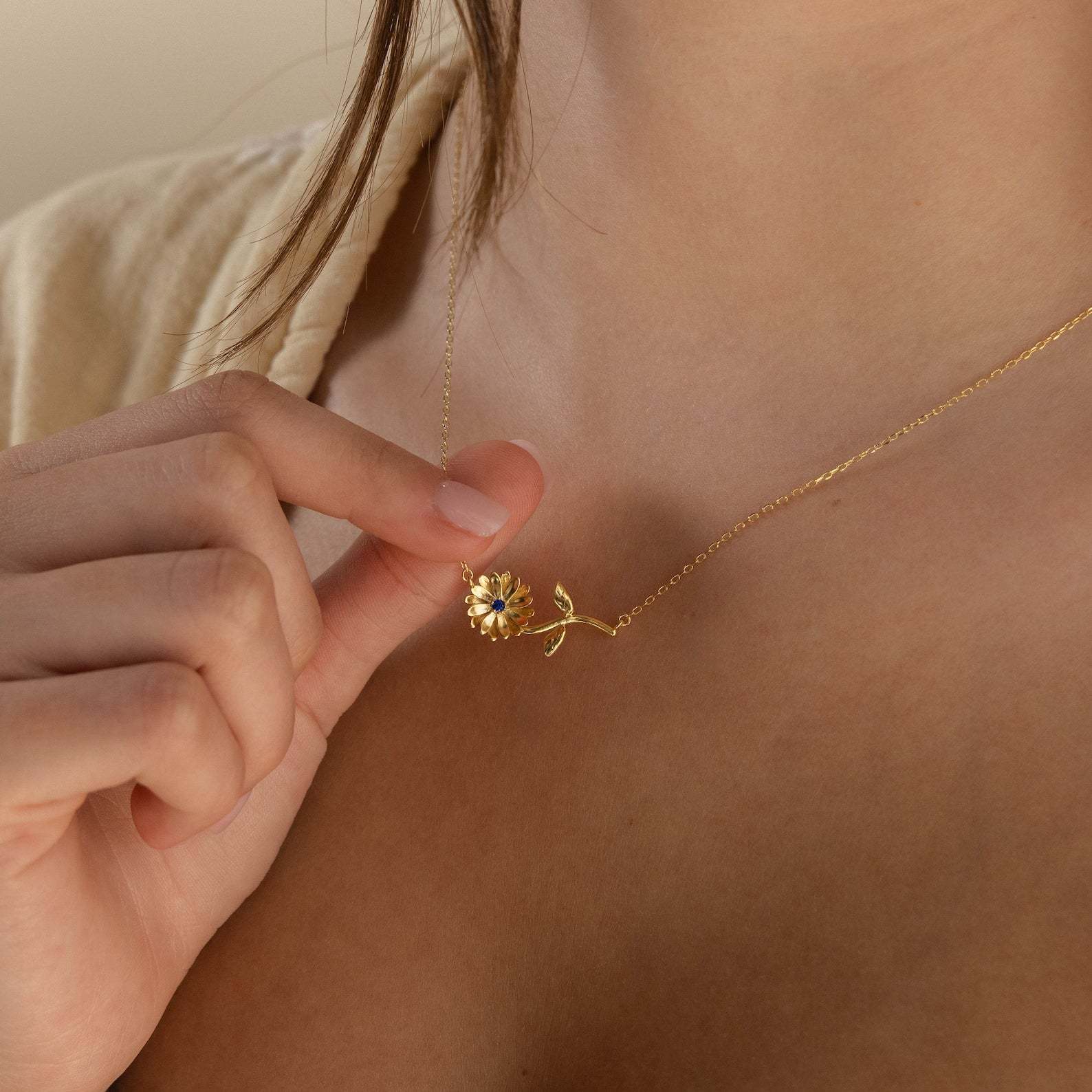 14K Gold Plated 3D Birth Flower Necklace