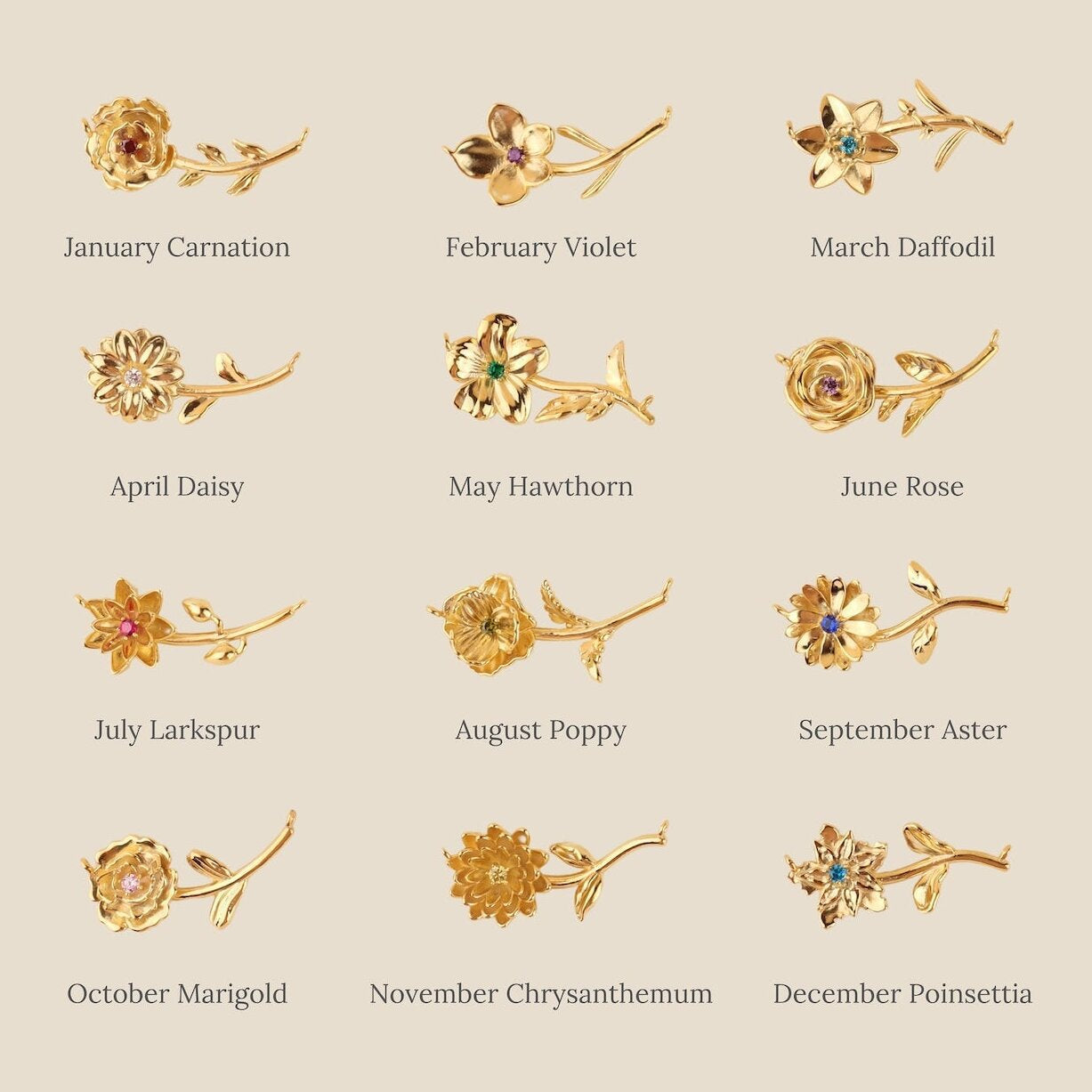 14K Gold Plated 3D Birth Flower Necklace