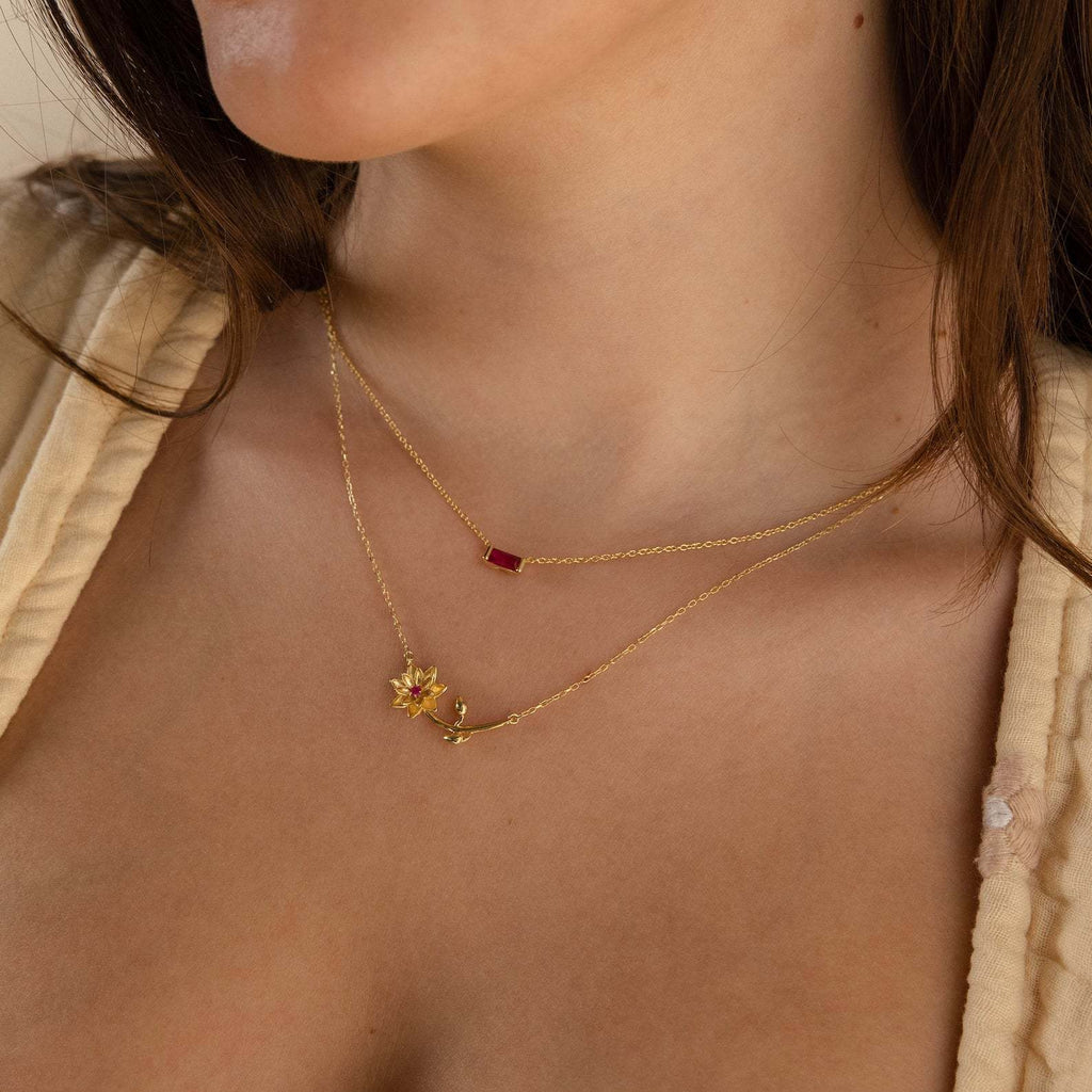 14K Gold Plated 3D Birth Flower Necklace