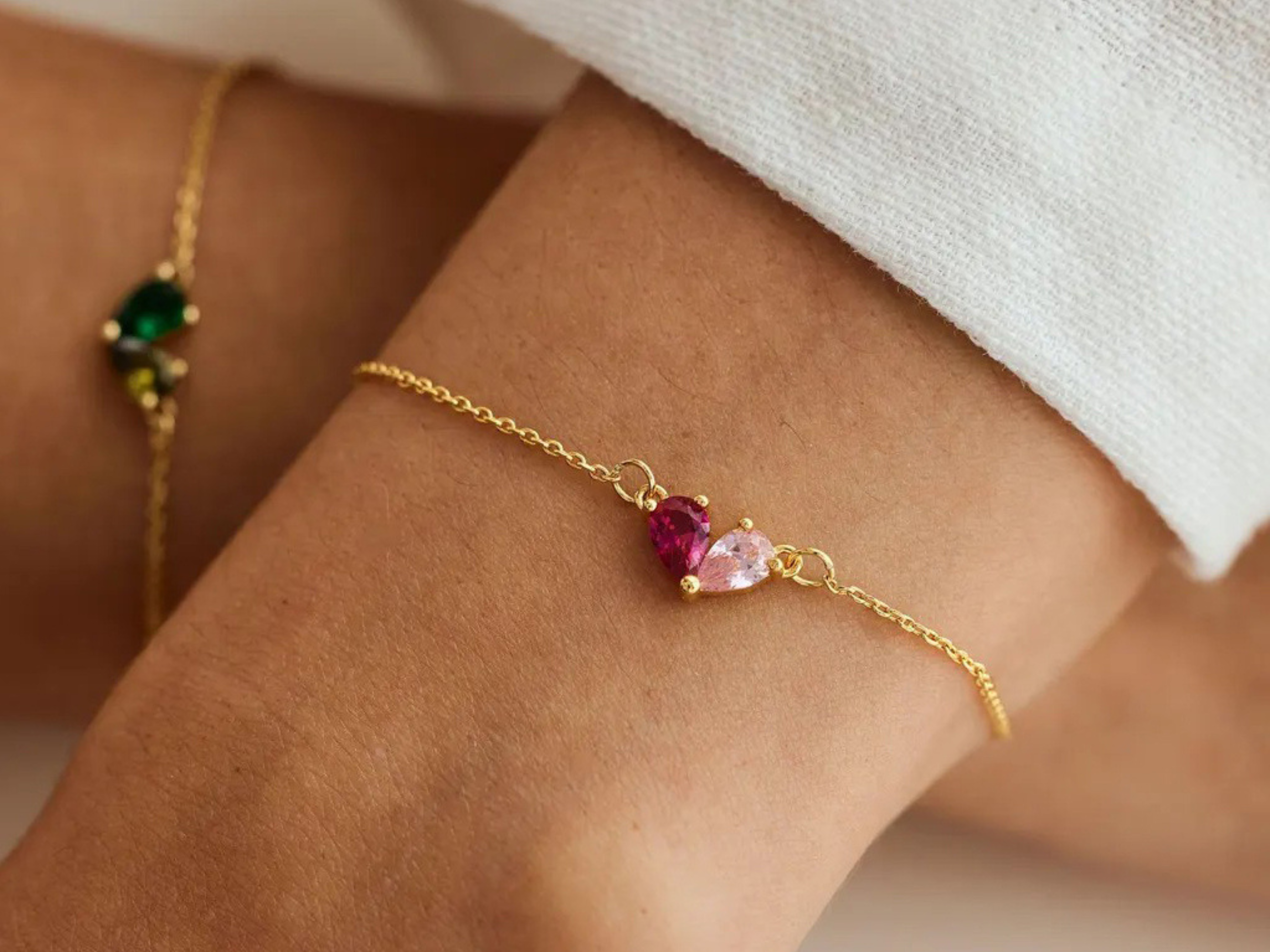Double Heart Birthstone Bracelet