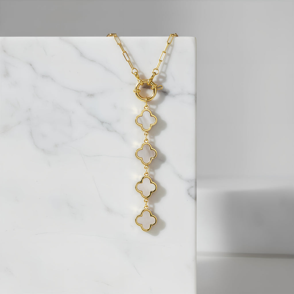 18k Gold Clover Necklace, Black Four Leaf Clover Necklace, Shamrock Necklace, Valentines Gift for Her